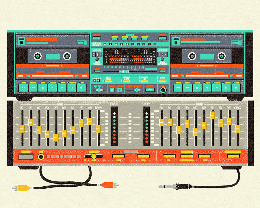 Music Drawing - Stereo Tape Deck and Equilizer by CSA Images