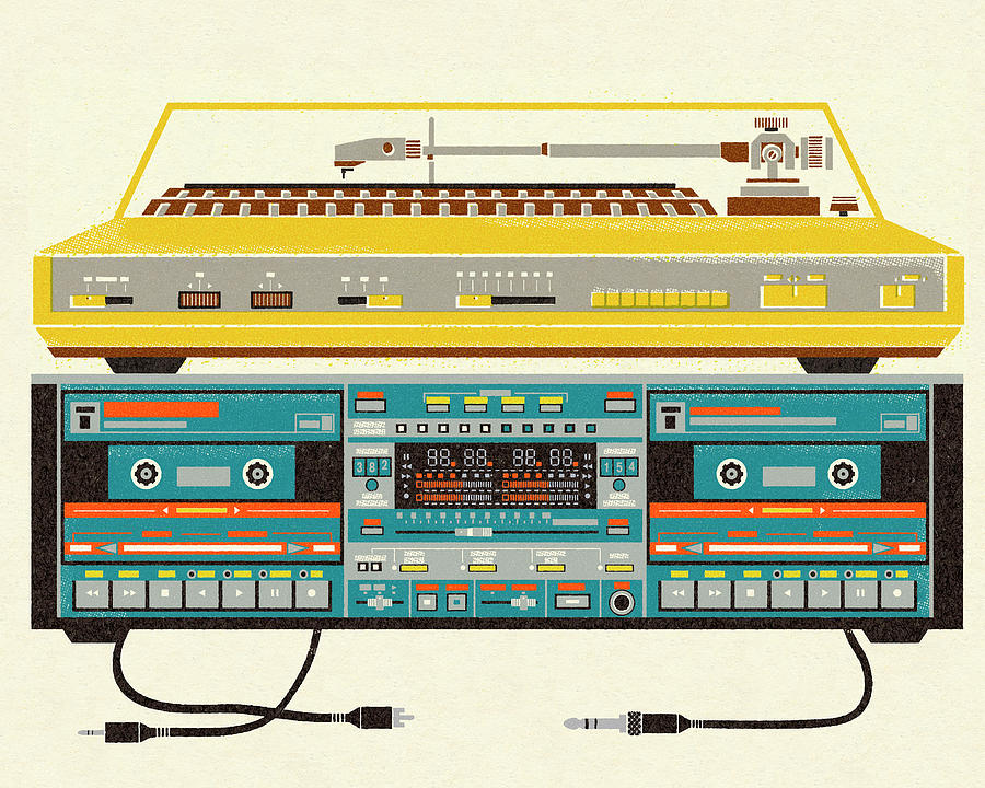 Music Drawing - Stereo Turntable and Tape Deck Player by CSA Images