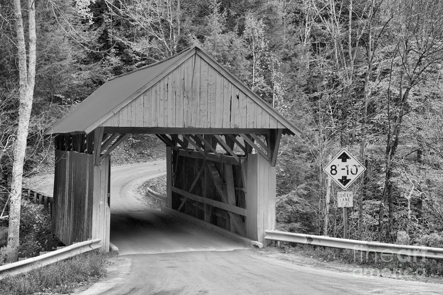 Sterling Brook Red Covered Bridge Black And White Photograph by Adam Jewell