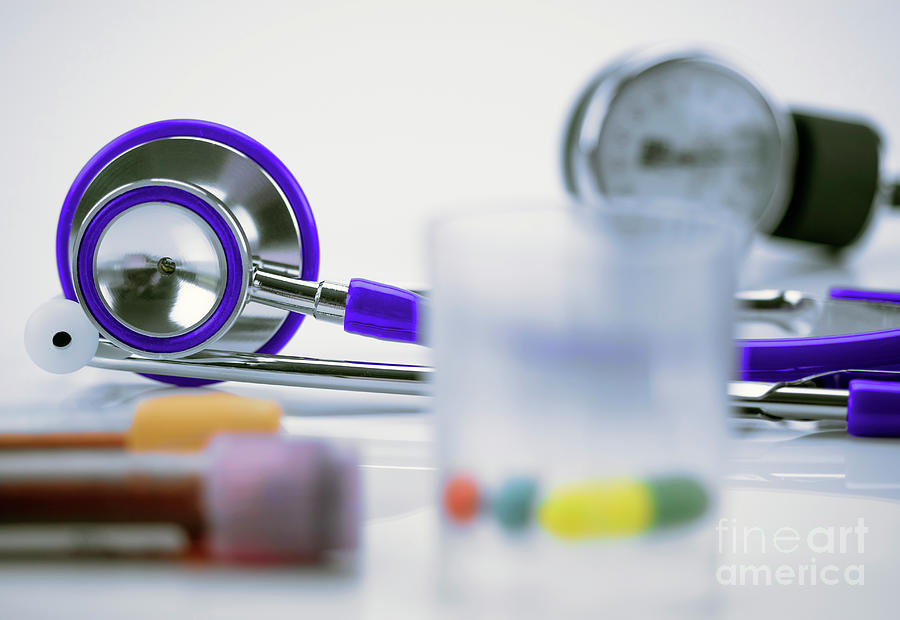 Stethoscope And Vaccine Vials In A Hospital Photograph by Digicomphoto/science Photo Library