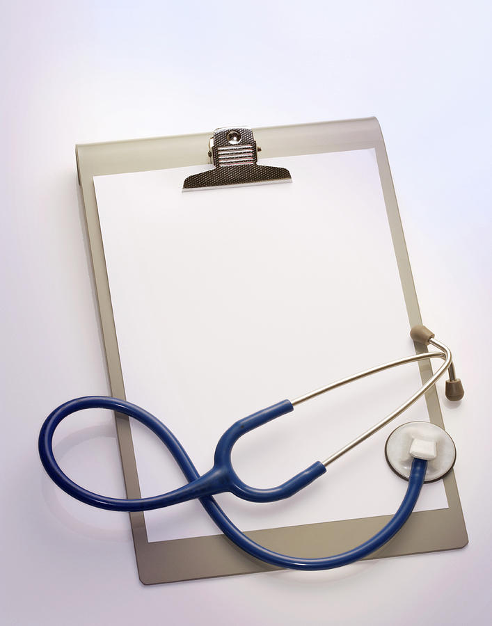 Stethoscope On Clipboard, With Copy Photograph by Simon Battensby