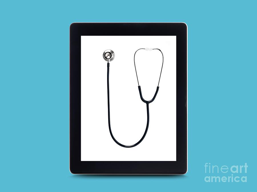 Nobody Photograph - Stethoscope On Digital Tablet Screen by Science Photo Library