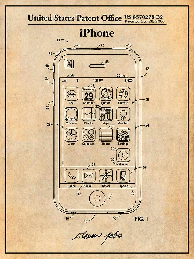 Steve Jobs Apple iPhone Patent Print Paper Drawing by Greg -