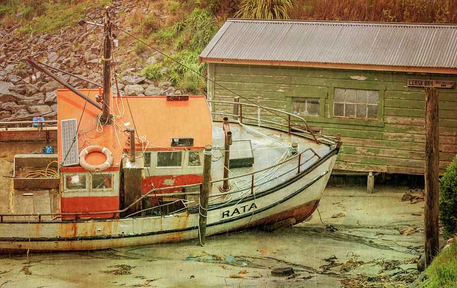 Boat Photograph - Stewart Island New Zealand Boat and Boathouse by Joan Carroll