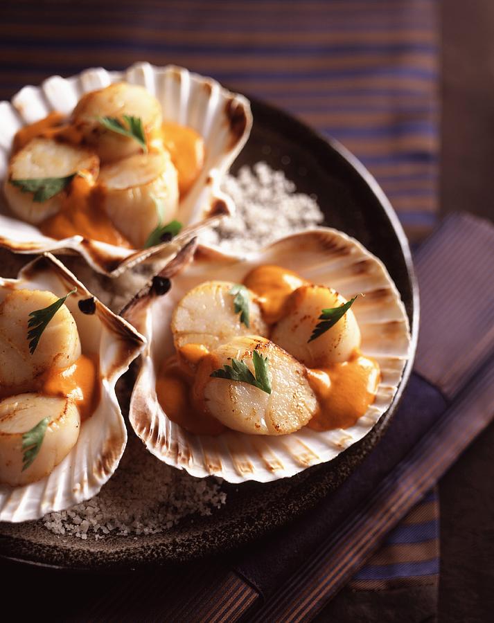 Stewed Scallops With Roe Sauce Photograph by Fleurent
