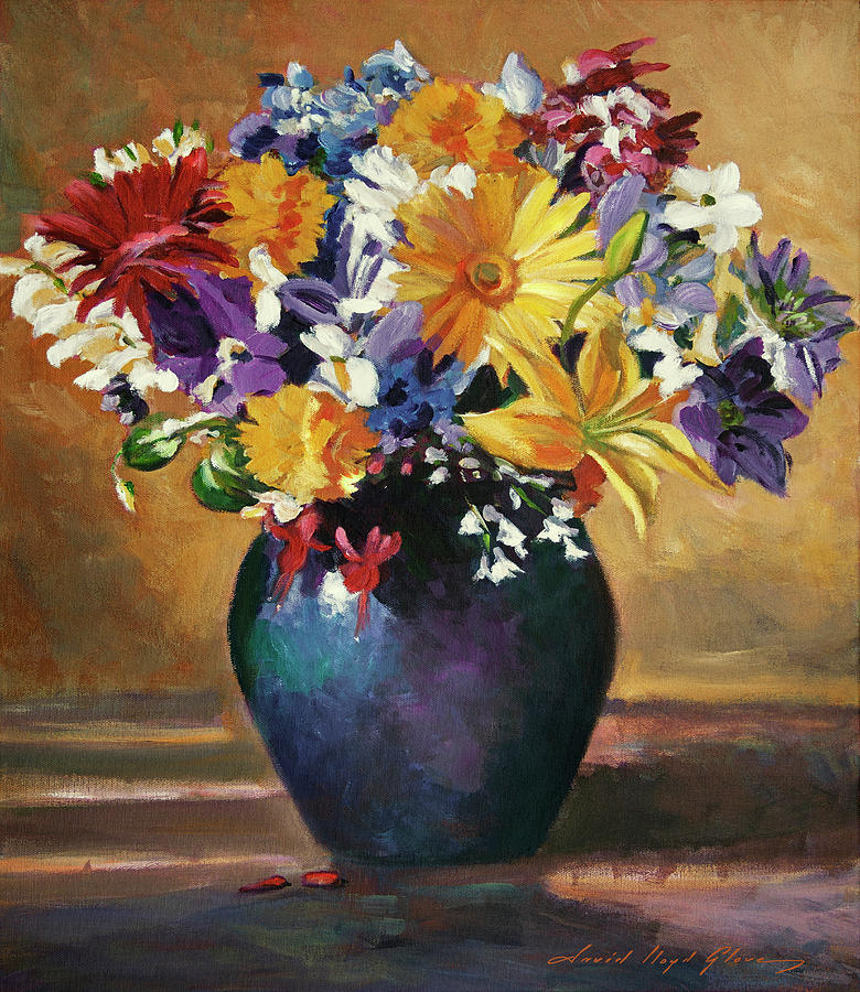 Still Life Blue Vase Painting by David Lloyd Glover