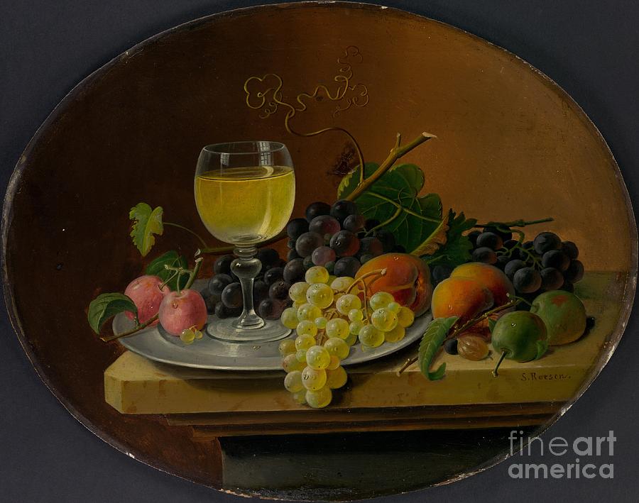 Still Life Fruit And Wine Glass Drawing by Heritage Images