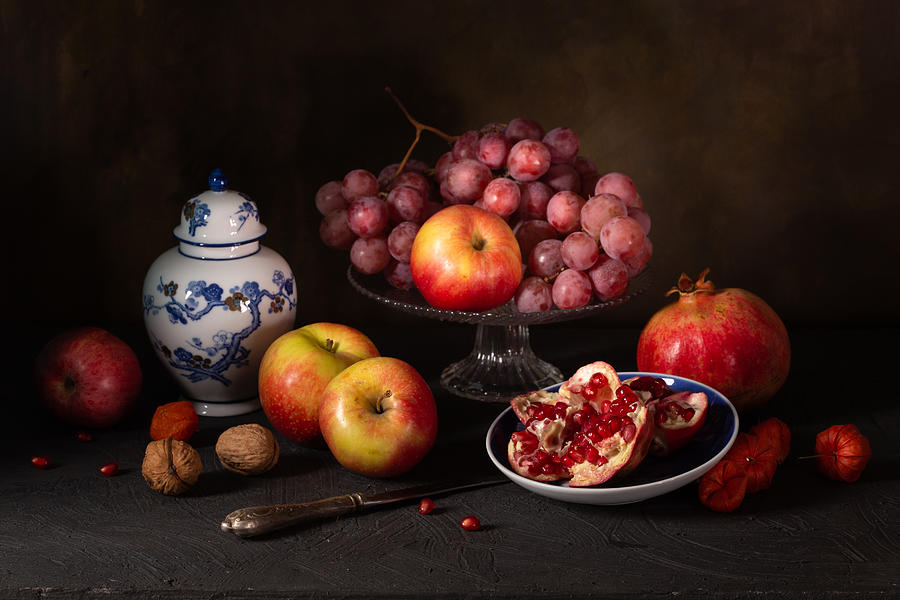 Still Life Photograph - Still Life In The Old Style With A Vase And Fruit by Magnola