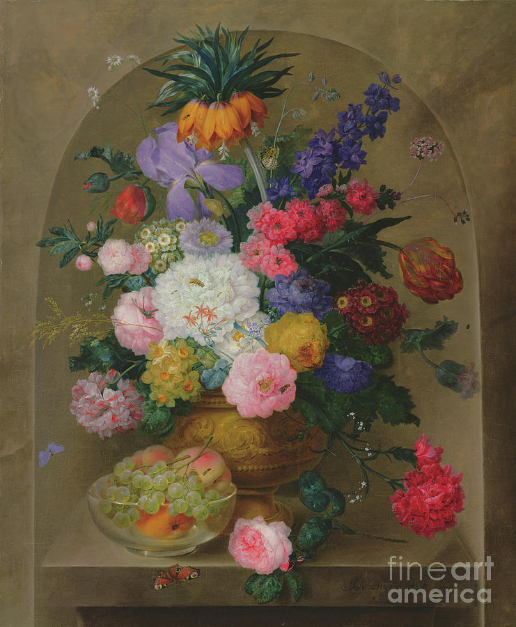 Still Life Of Fruit And Flowers, 1807 Painting by Johann Baptist Drechsler