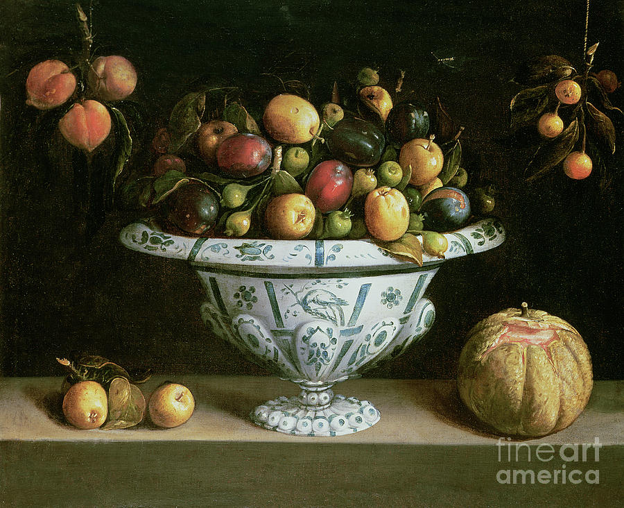 Still Life Of Fruit In A Blue And White Bowl, C.1630 Painting by Spanish School