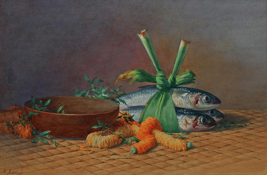Fish Painting - Still Life Of Ilema Lea, Calabash And Moi by Mountain Dreams