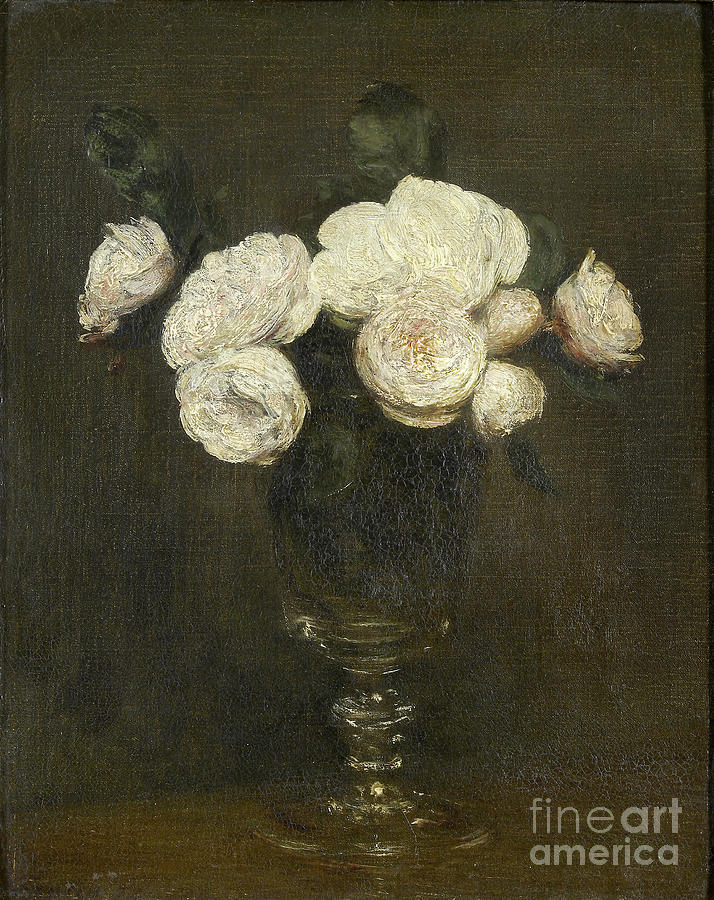 Still Life Of Malmaison Roses, 19th Century Painting by Ignace Henri Jean Fantin Latour