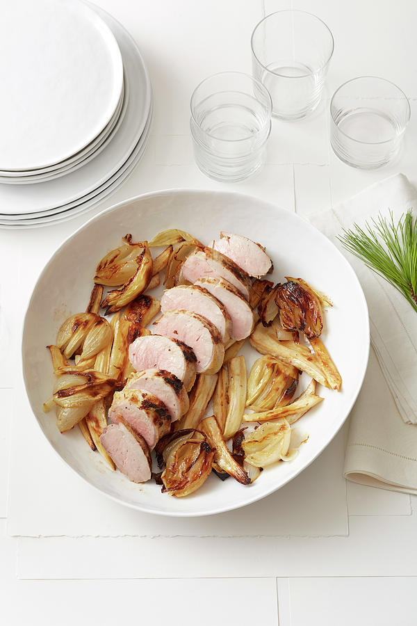Still Life Digital Art - Still Life Of Pine-roasted Pork Tenderloin With Parsnips And Onions by Ryan Benyi Photography