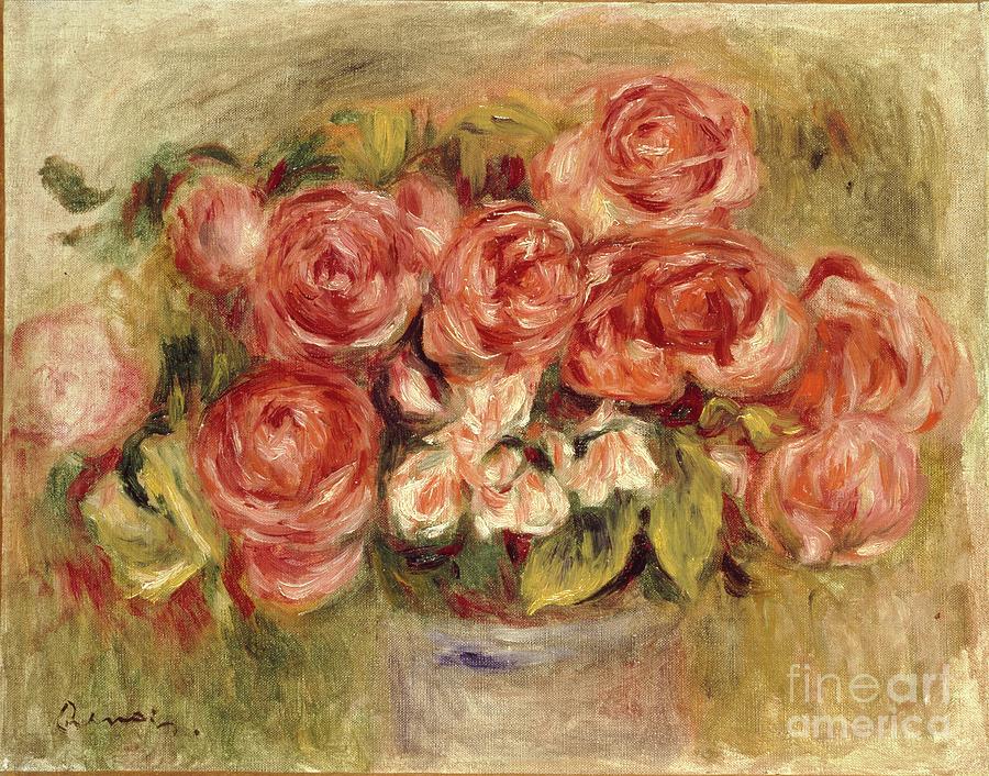 Still Life Of Roses In A Vase Drawing by Heritage Images