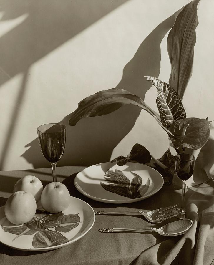 Still Life Of Table Setting With Fruit Photograph by Horst P Horst