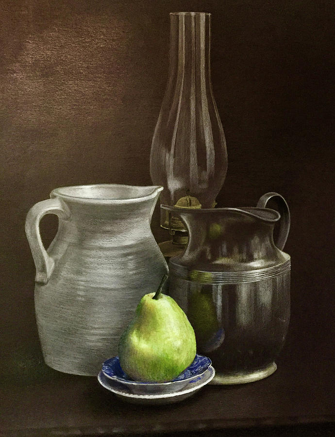 Still Life Pottery, Pewter with Pear Drawing by Bill Finewood - Fine ...