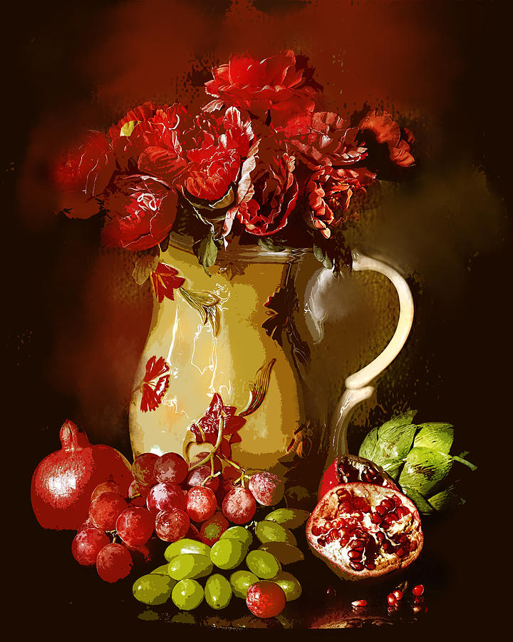 https://images.fineartamerica.com/images/artworkimages/mediumlarge/2/still-life-vintage-ceramic-pitcher-with-flowers-and-fruit-elaine-plesser.jpg