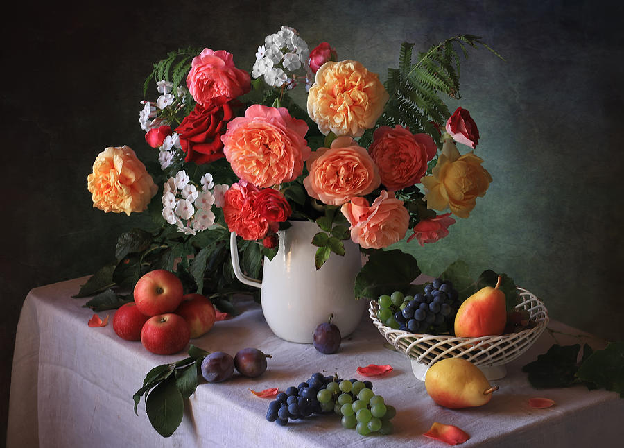Still Life With A Bouquet And Autumn Fruits Photograph by Tatyana ...