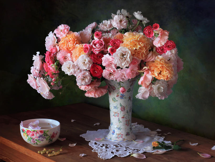 Still Life With A Bouquet Of Garden Roses Photograph by Tatyana Skorokhod (??????? ????????)