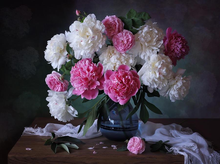 Still Life With A Bouquet Of Peonies And Roses Photograph By Tatyana ...