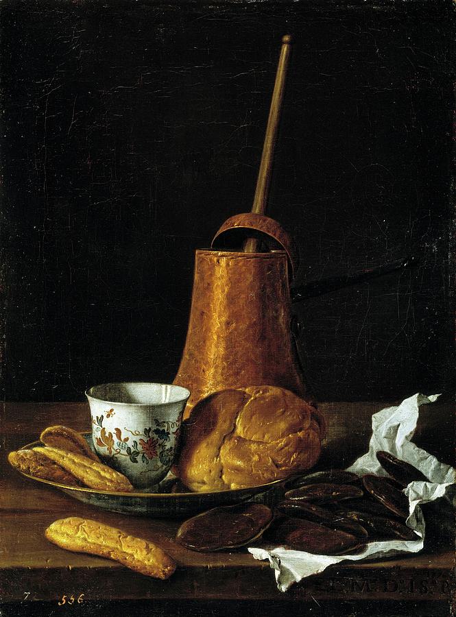 Still Life Painting - Still Life with a Chocolate Service, 1770, Spanish School, Oil on canvas... by Luis Melendez -1716-1780-