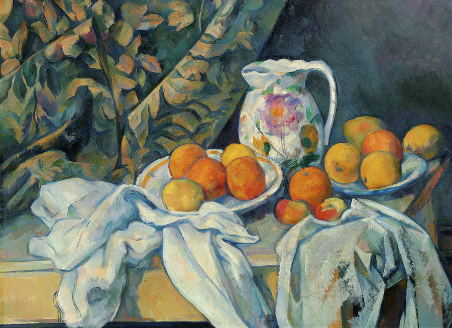 Cezanne Painting - Still Life With A Curtain, 1895 by Paul Cezanne Cezanne Painting - Still Life With A Curtain, 1895 by Paul Cezanne