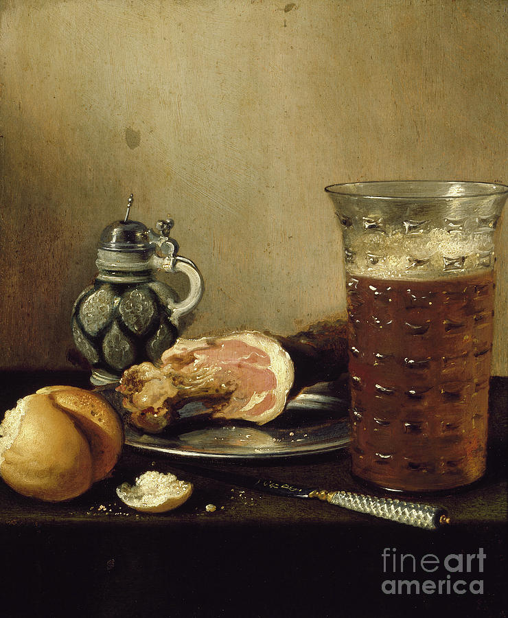 Still Life With A Ham, 17th Century Painting by Pieter Claesz
