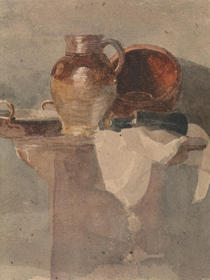 Still Life with a Jug and Copper Pan Drawing by Peter De Wint