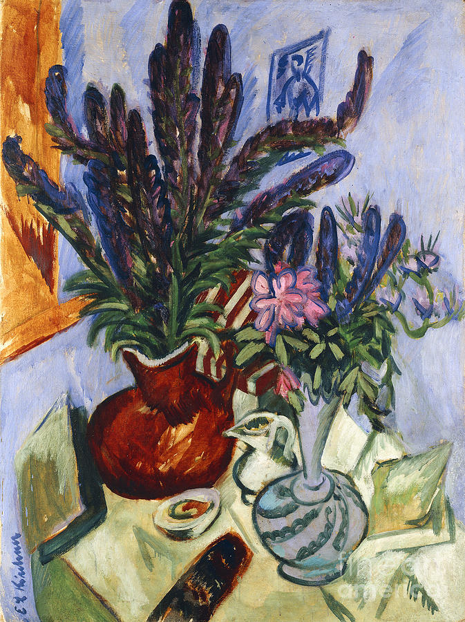 Still Life With A Vase Of Flowers; Stilleben Mit Blumenvasen, 1912 Painting by Ernst Ludwig Kirchner