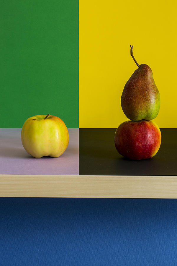 Apple Photograph - Still Life With Apples And Pears On A Colored Background by Brig Barkow