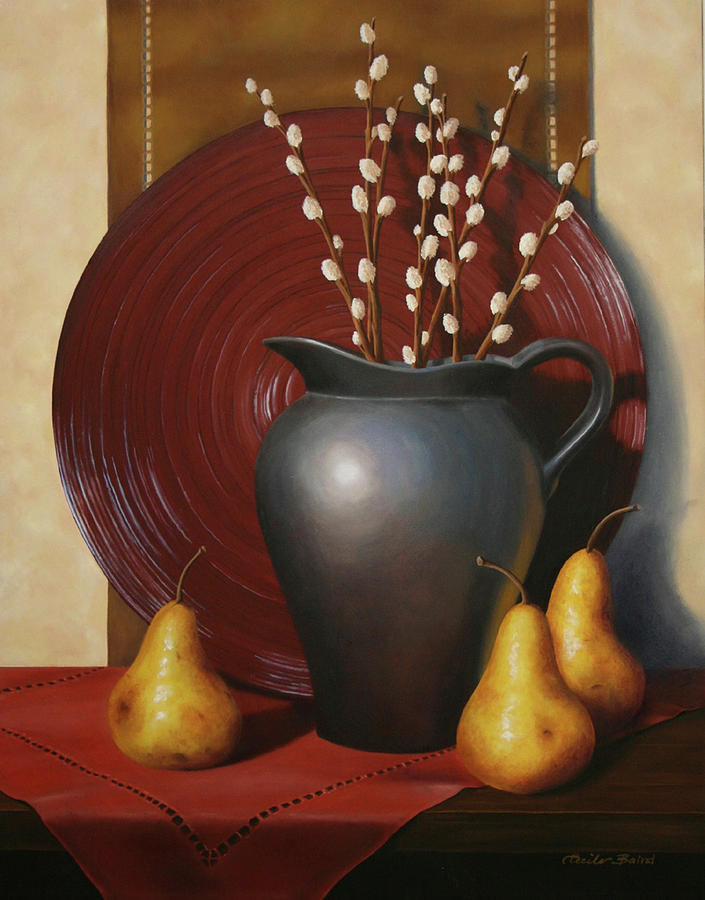 Red Onions Painting - Still Life With Black Vase by Cecile Baird