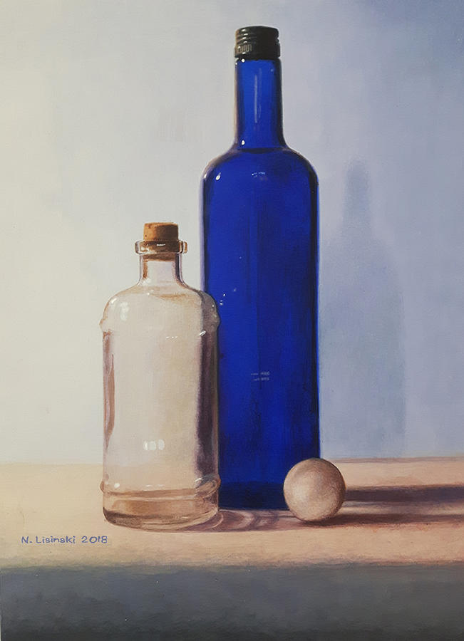 Still Life with Blue Bottle Painting by Norb Lisinski