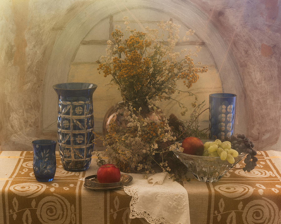 Still Life With Blue Glass Photograph by Ustinagreen
