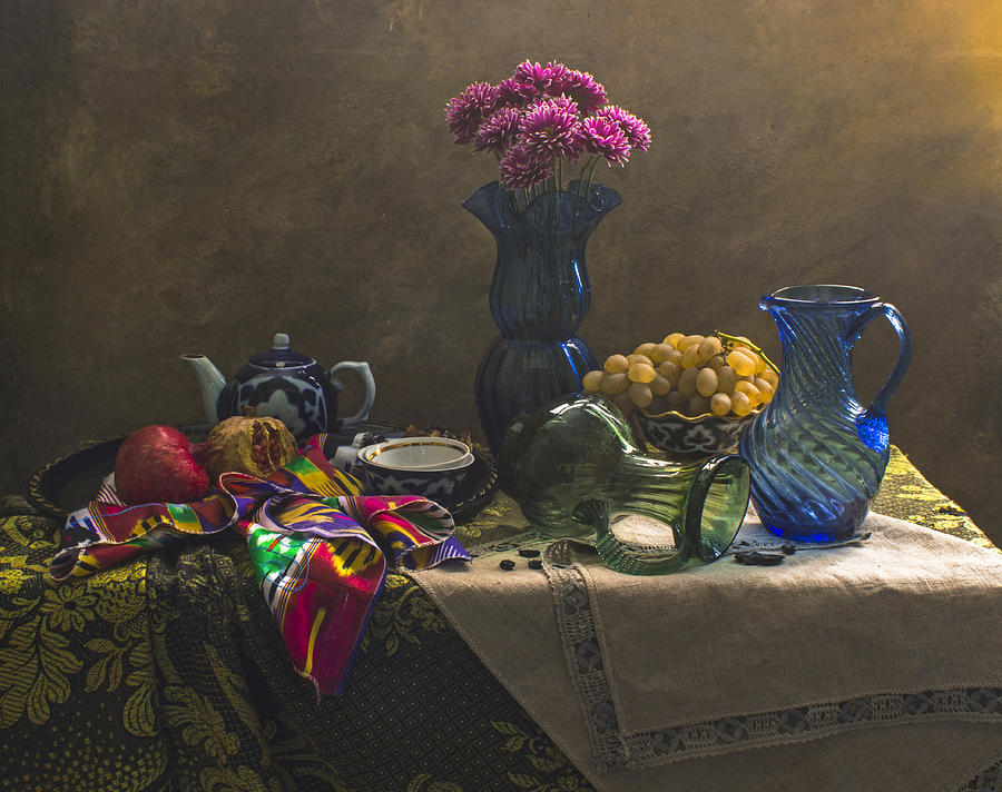 Still Life With Blue Vases Photograph by Ustinagreen