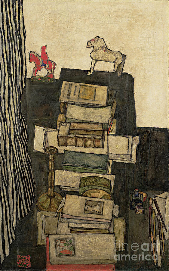 Still Life With Books Schieles Desk Drawing by Heritage Images