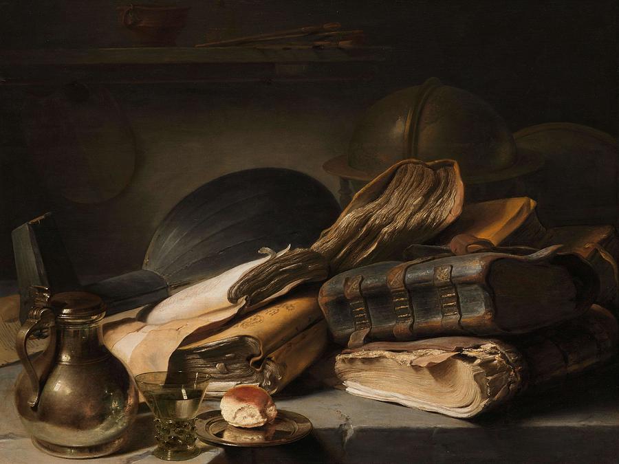 Still Life with Books. Vanitas Still Life. Painting by Jan Lievens -1607-1674-