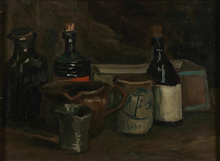 Still Life with Bottles and Earthenware. Painting by Vincent van Gogh -1853-1890-