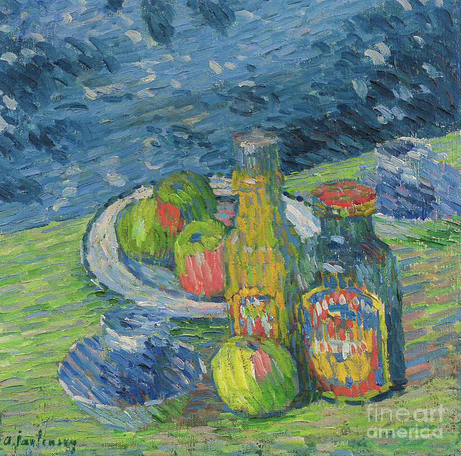 Still Life with Bottles and Fruit, 1900 Painting by Alexej von Jawlensky