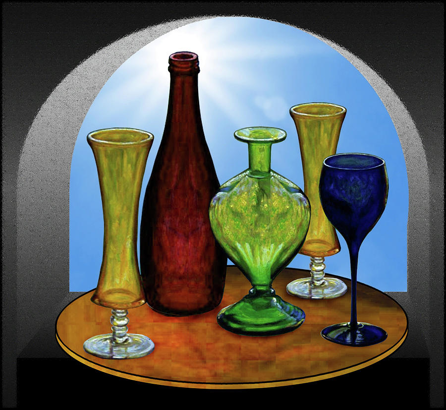 Still Life Painting - Still Life with Bottles by Hugo Heikenwaelder Still Life Painting - Still Life with Bottles by Hugo Heikenwaelder