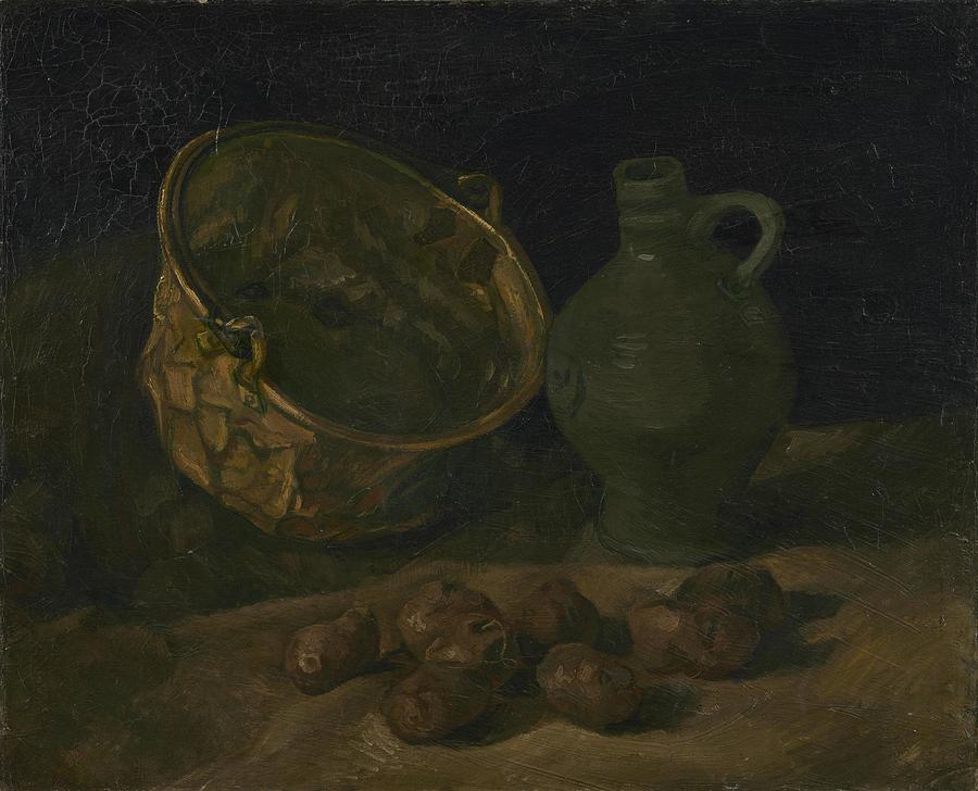 Still Life with Brass Cauldron and Jug. Painting by Vincent van Gogh -1853-1890-