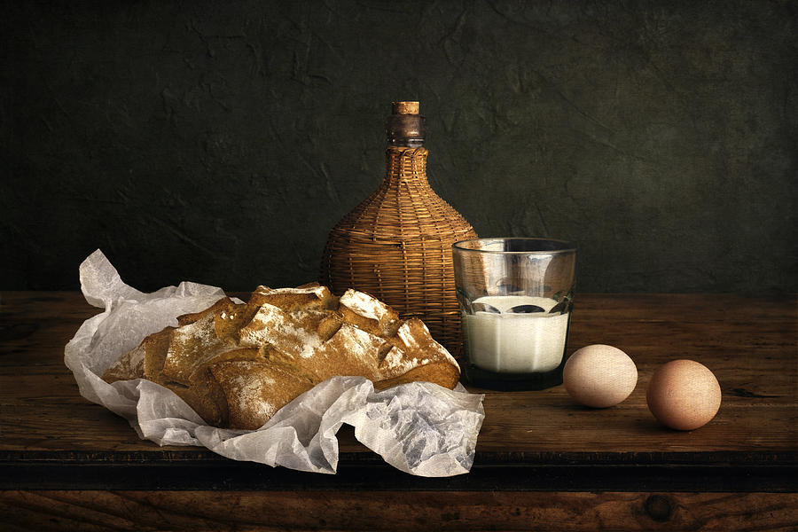 Still Life Photograph - Still Life With Bread, Milk And Eggs by Christian Marcel