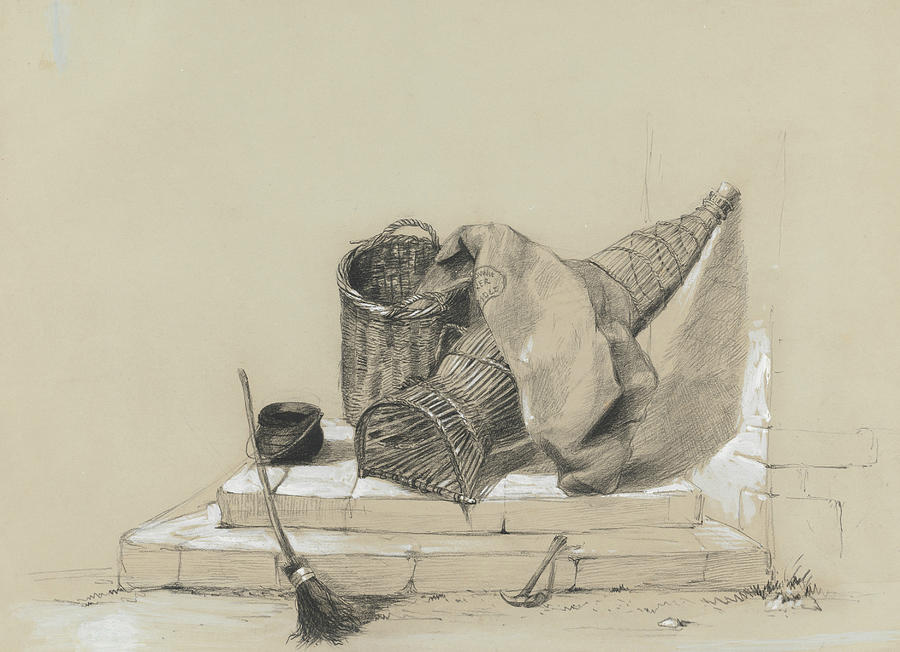 Still Life with Broom Drawing by Peter De Wint