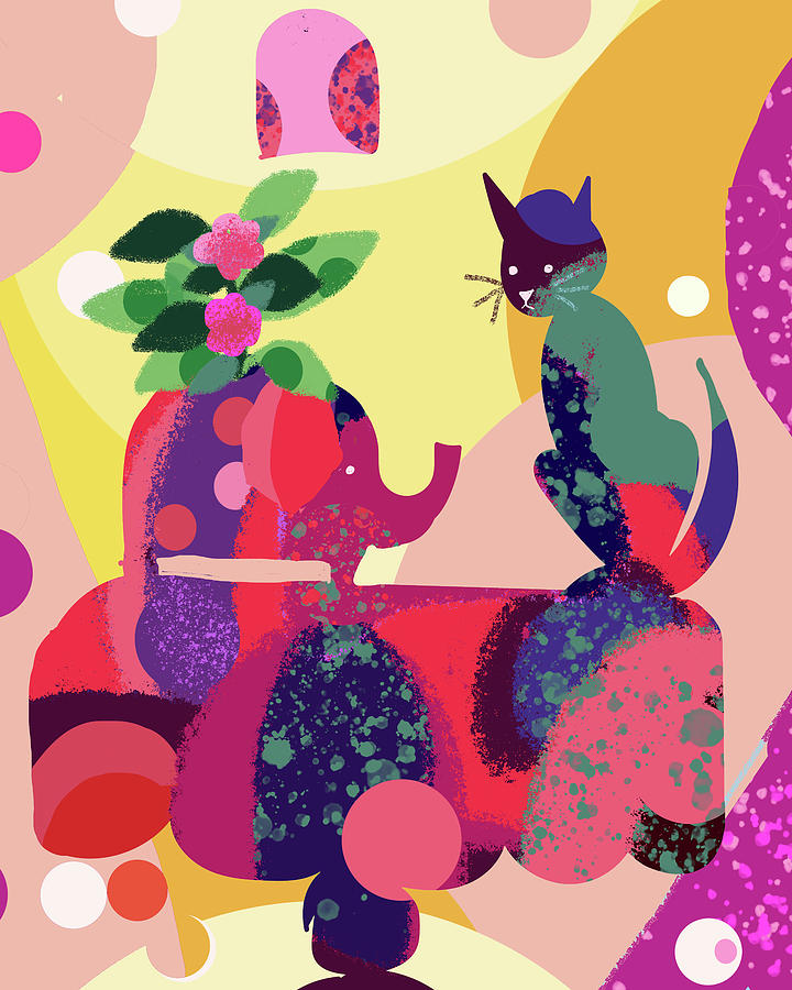 Flower Digital Art - Still Life With Cat And Elephant by Holly Mcgee