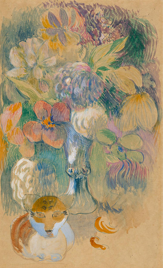 Still Life with Cat Drawing by Paul Gauguin