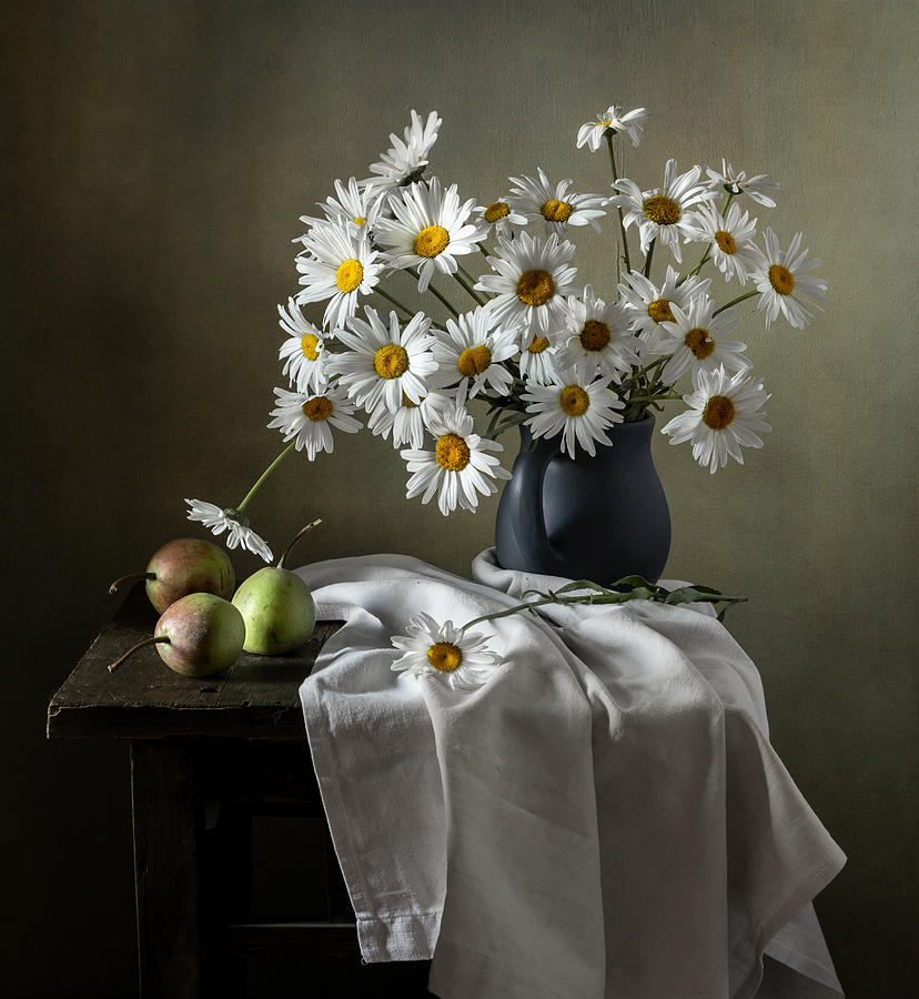 Still Life With Daisies And Pears Photograph by Olga Aleksandrovna