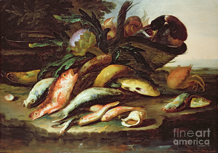 Still Life With Dead Fish And Game Painting by Giuseppe Recco