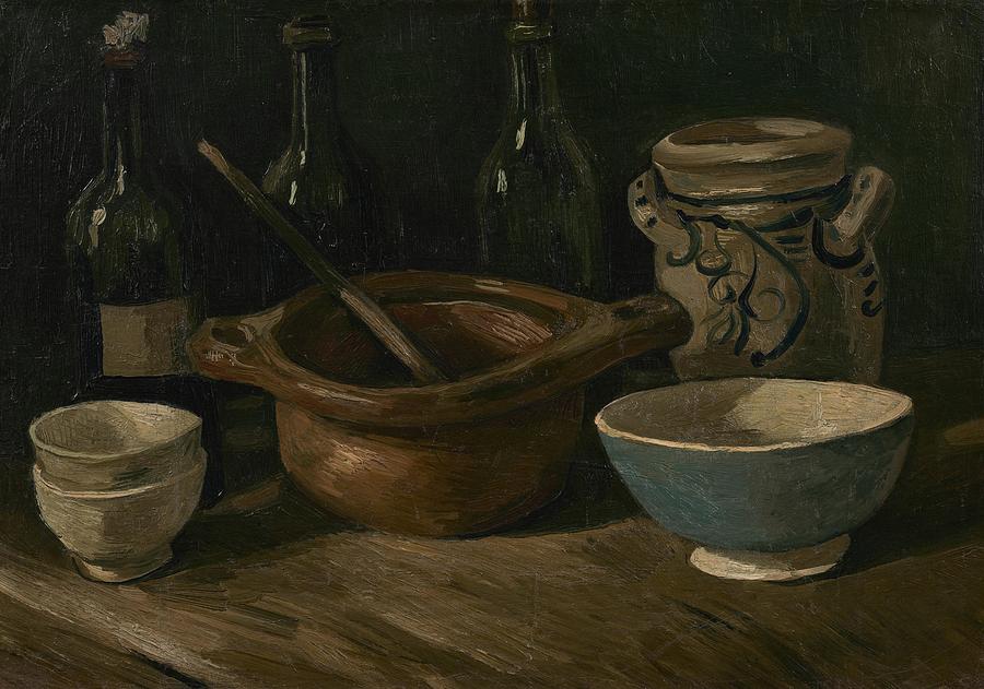 Still Life with Earthenware and Bottles. Painting by Vincent van Gogh -1853-1890-