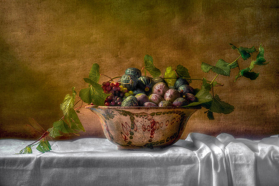 Grape Photograph - Still Life With Figs, Grapes And Dragonfly. by Christian Marcel
