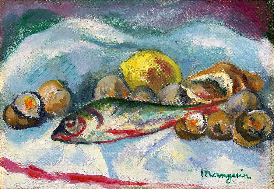 Impressionism Painting - Still Life with Fish by Henri Manguin