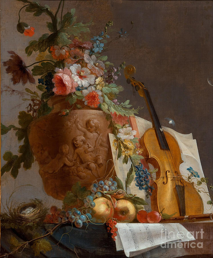 Still Life With Flowers And A Violin Drawing by Heritage Images